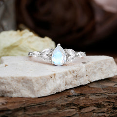 Pear Shaped Natural Moonstone Engagement Ring Nature Inspired Promise Ring