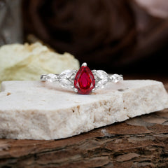 Pear Shaped Ruby Engagement Ring Nature Inspired Promise Ring
