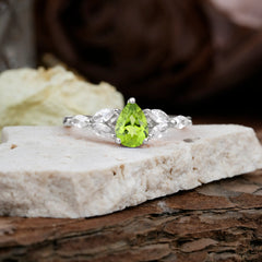 Pear Shaped Peridot Engagement Ring Nature Inspired Promise Ring