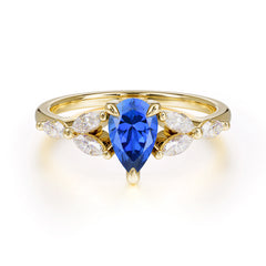 Pear Shaped Sapphire Engagement Ring Nature Inspired Promise Ring