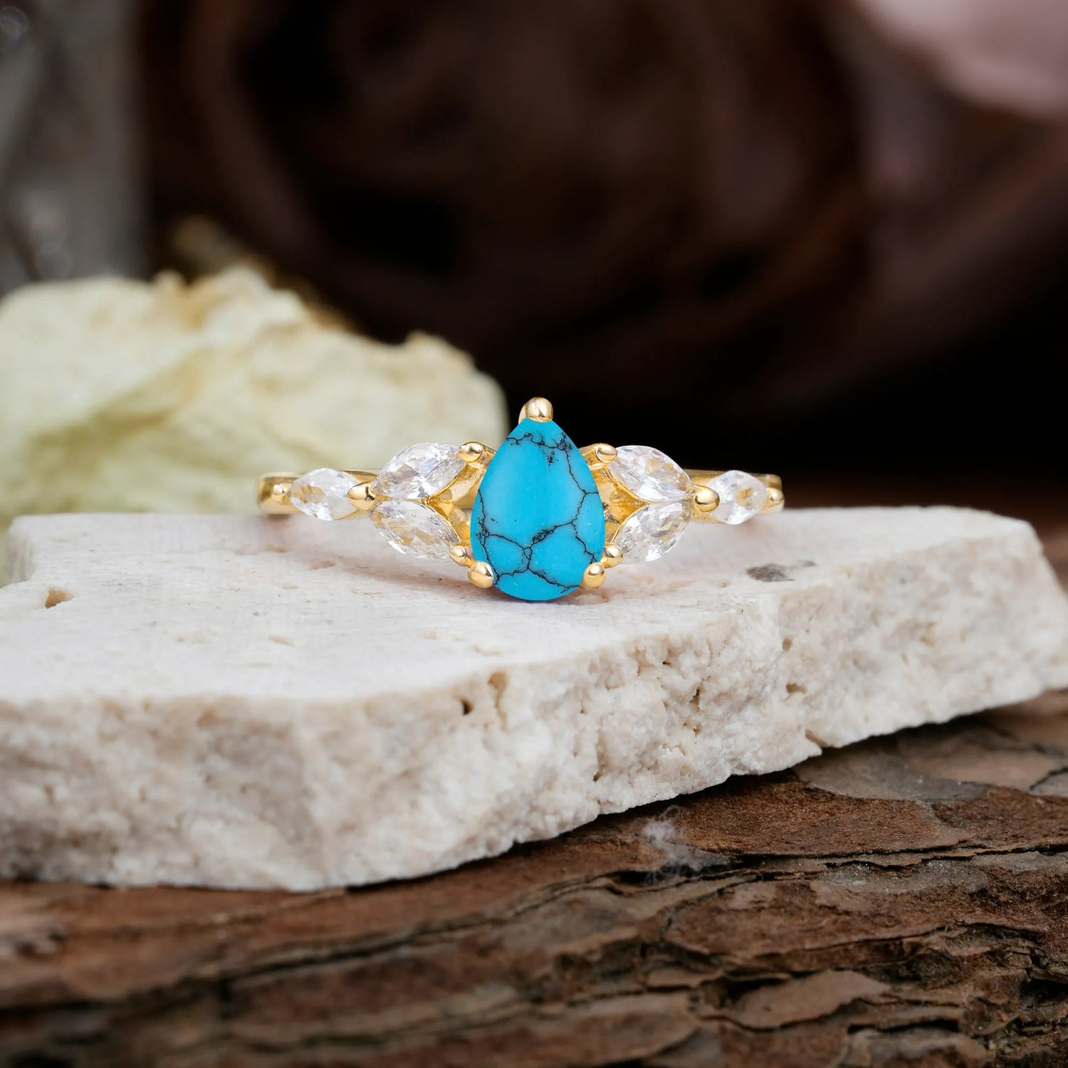 Pear Shaped Turquoise Nature Inspired Promise Engagement Ring