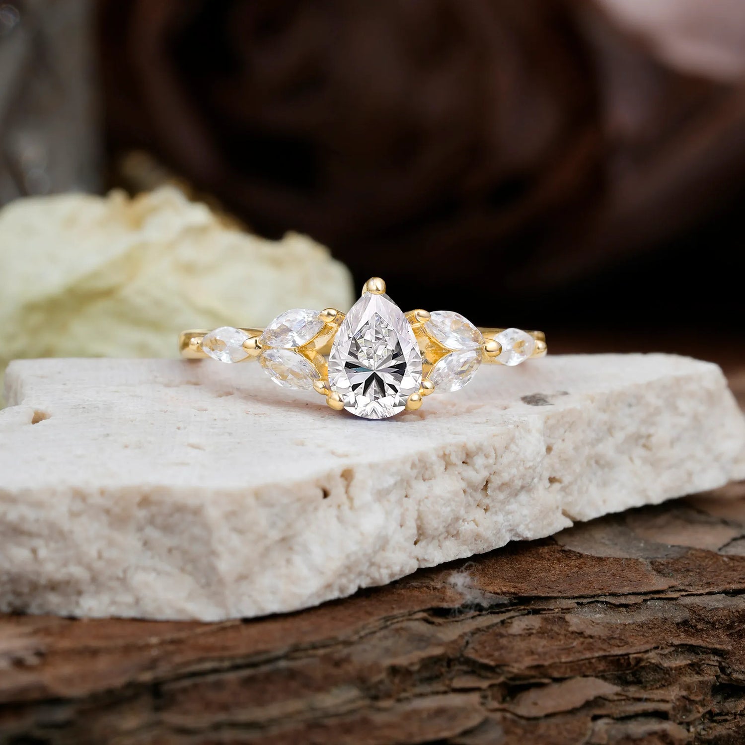 Pear Shaped Lab Diamond Nature Inspired Promise Engagement Ring