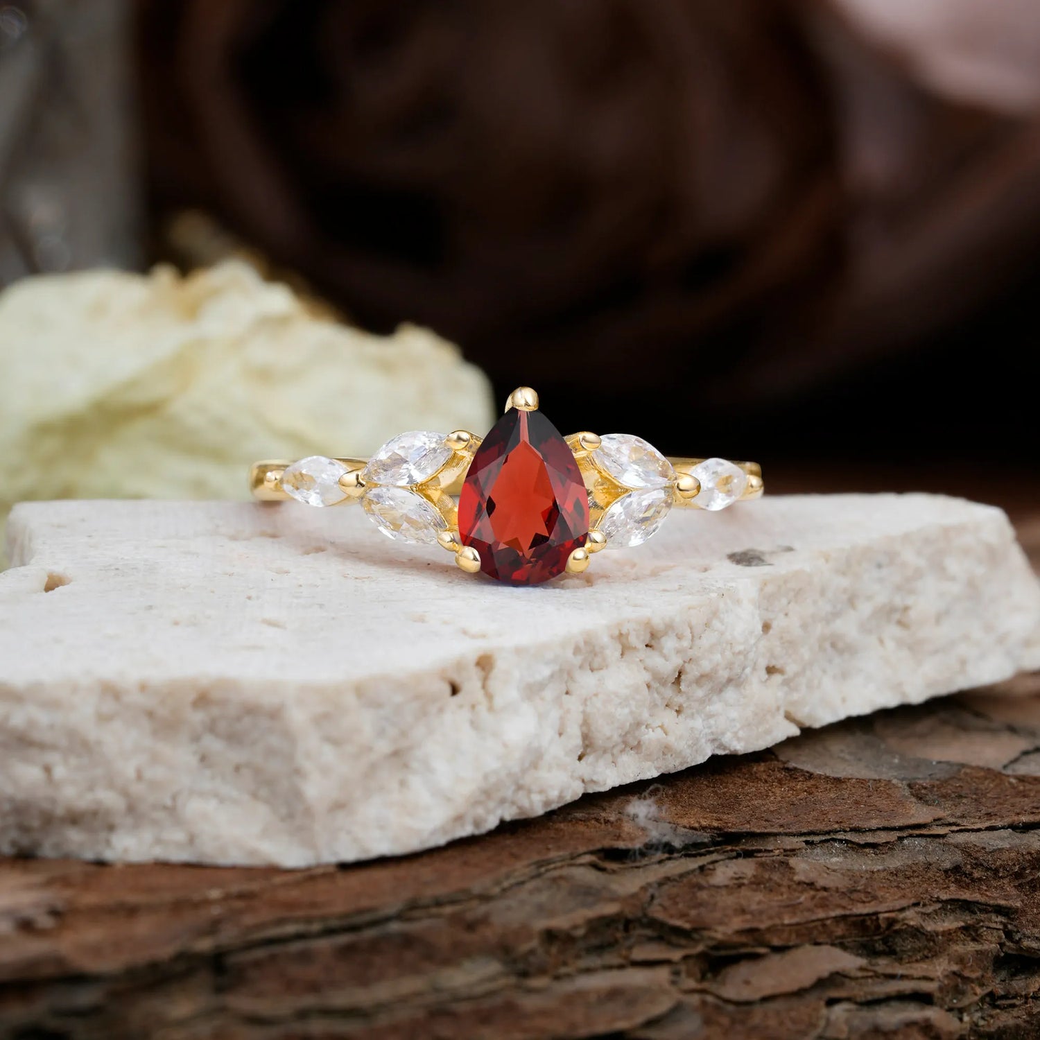 Pear Shaped Garnet Engagement Ring Nature Inspired Promise Ring