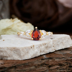 Pear Shaped Garnet Engagement Ring Nature Inspired Promise Ring