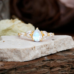 Pear Shaped Natural Moonstone Engagement Ring Nature Inspired Promise Ring