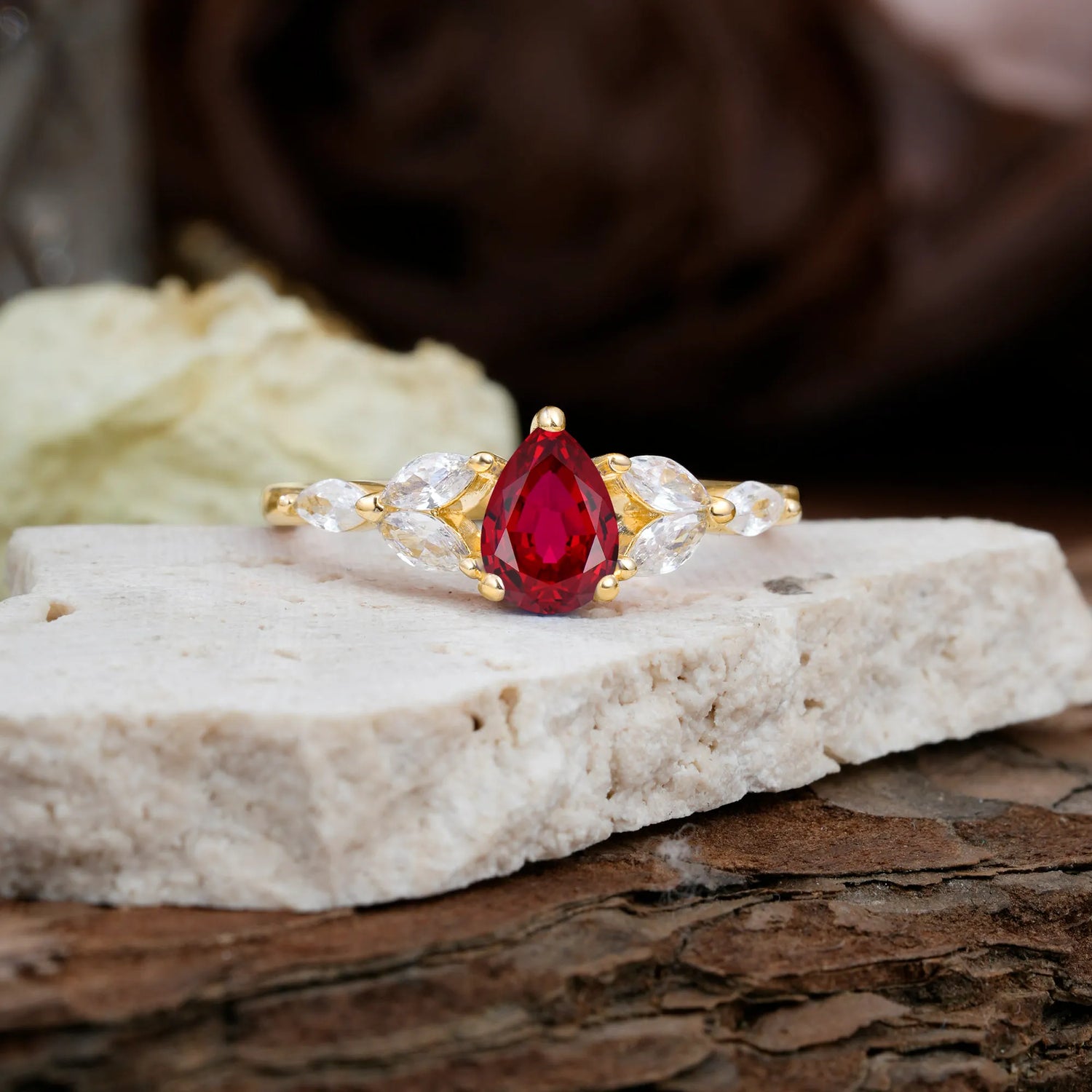 Pear Shaped Ruby Nature Inspired Promise Engagement Ring