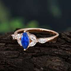 Classic Marquise Cut Sapphire Engagement Ring Sider with 3-stone