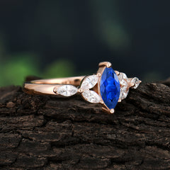 Classic Marquise Cut Sapphire Engagement Ring Sider with 3-stone