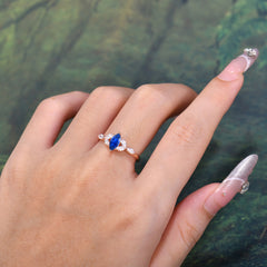 Classic Marquise Cut Sapphire Engagement Ring Sider with 3-stone