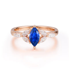 Classic Marquise Cut Sapphire Engagement Ring Sider with 3-stone