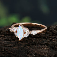 Classic Marquise Cut Opal Engagement Ring Sider with 3-stone