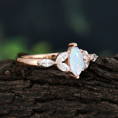 Classic Marquise Cut Opal Engagement Ring Sider with 3-stone