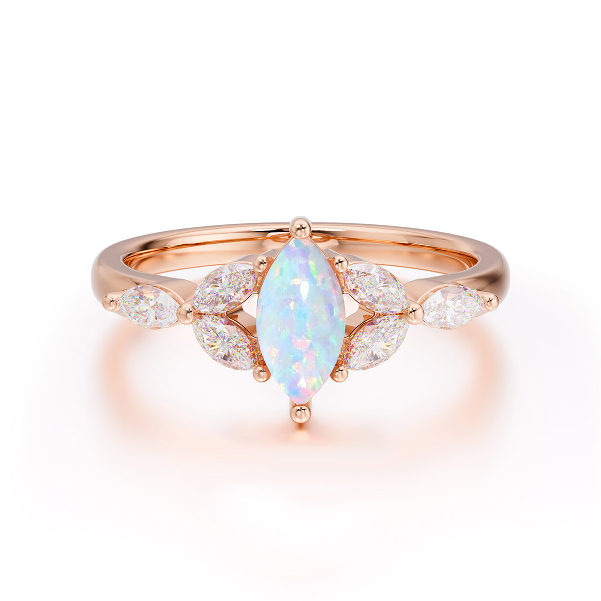 Classic Marquise Cut Opal Engagement Ring Sider with 3-stone