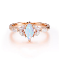 Classic Marquise Cut Opal Engagement Ring Sider with 3-stone
