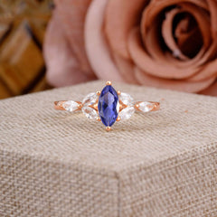 Classic Marquise Cut Tanzanite Engagement Ring Sider with 3-stone
