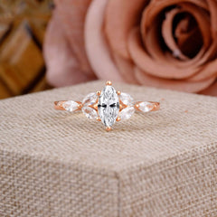 Classic Marquise Cut Lab Diamond Engagement Ring Sider with 3-stone