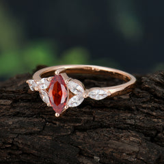 Classic Marquise Cut Garnet Engagement Ring Sider with 3-stone