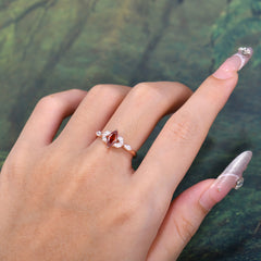 Classic Marquise Cut Garnet Engagement Ring Sider with 3-stone