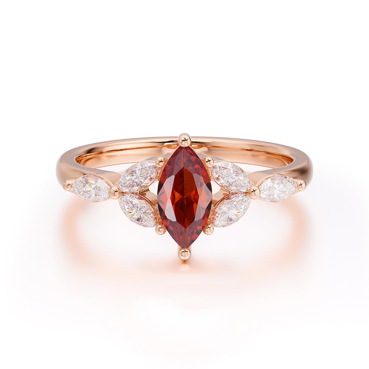 Classic Marquise Cut Garnet Engagement Ring Sider with 3-stone