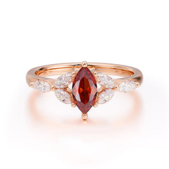 Classic Marquise Cut Garnet Engagement Ring Sider with 3-stone