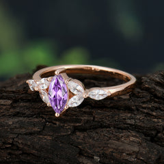 Classic Marquise Cut Amethyst Engagement Ring Sider with 3-stone