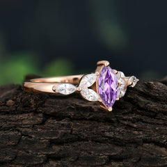Classic Marquise Cut Amethyst Engagement Ring Sider with 3-stone