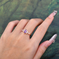 Classic Marquise Cut Amethyst Engagement Ring Sider with 3-stone
