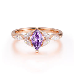 Classic Marquise Cut Amethyst Engagement Ring Sider with 3-stone