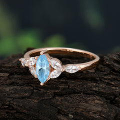 Classic Marquise Cut Aquamarine Engagement Ring Sider with 3-stone