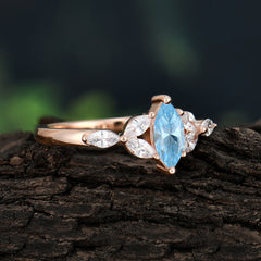Classic Marquise Cut Aquamarine Engagement Ring Sider with 3-stone