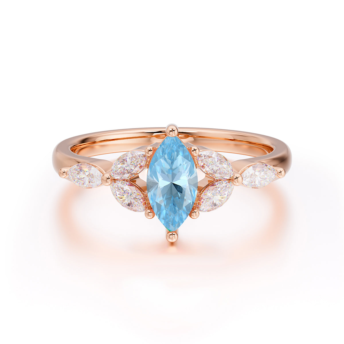 Classic Marquise Cut Aquamarine Engagement Ring Sider with 3-stone