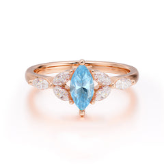 Classic Marquise Cut Aquamarine Engagement Ring Sider with 3-stone