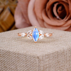 Classic Marquise Cut Moonstone Engagement Ring Sider with 3-stone