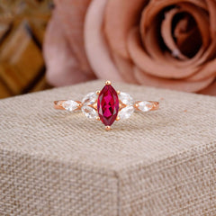 Classic Marquise Cut Ruby Engagement Ring Sider with 3-stone