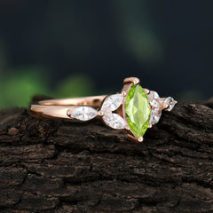 Classic Marquise Cut Peridot Engagement Ring Sider with 3-stone