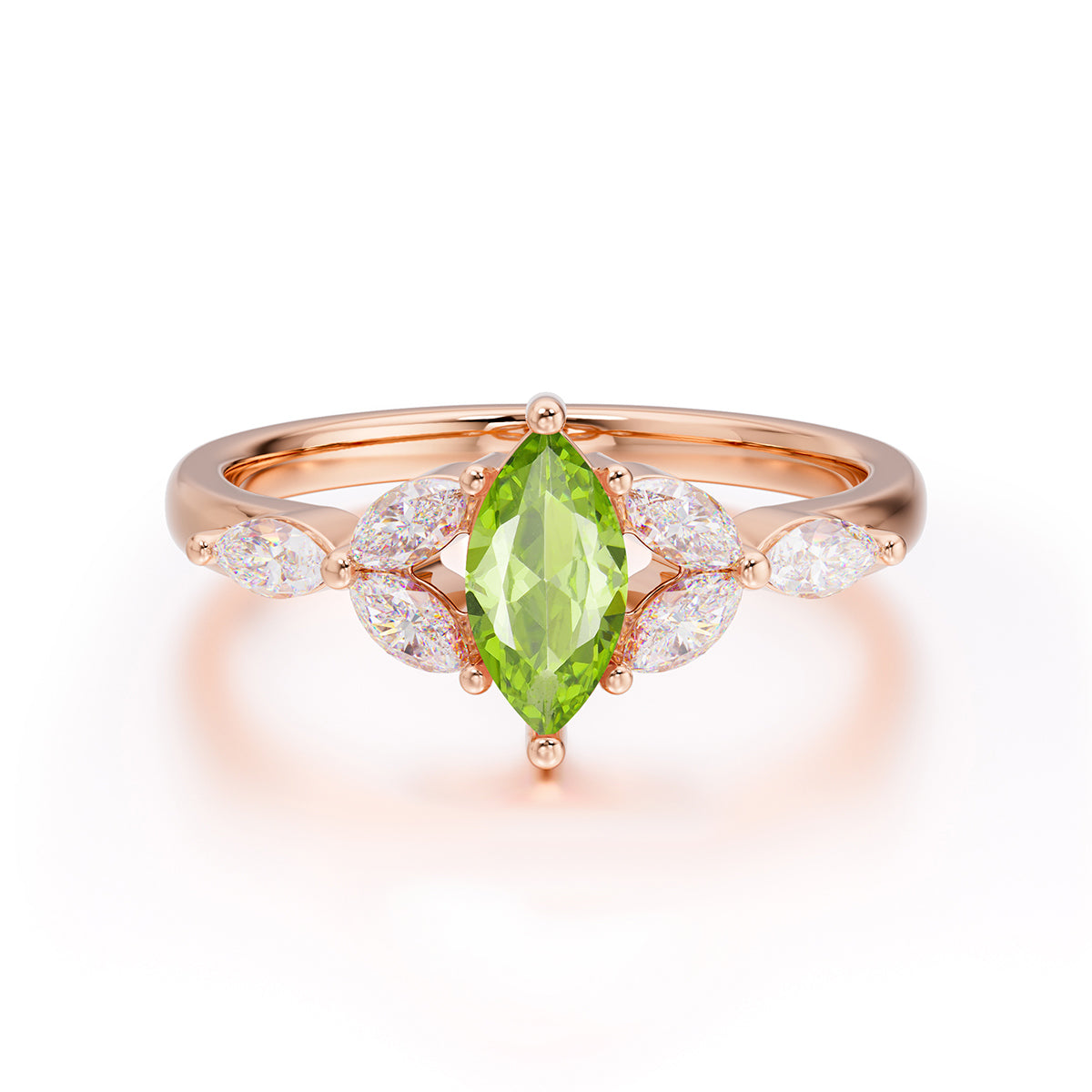 Classic Marquise Cut Peridot Engagement Ring Sider with 3-stone