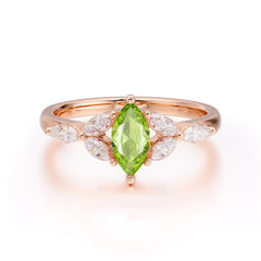Classic Marquise Cut Peridot Engagement Ring Sider with 3-stone