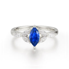 Classic Marquise Cut Sapphire Engagement Ring Sider with 3-stone
