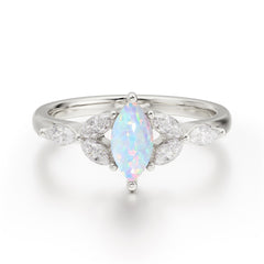Classic Marquise Cut Opal Engagement Ring Sider with 3-stone