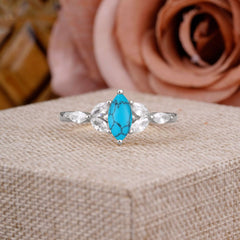 Classic Marquise Cut Turquoise Engagement Ring Sider with 3-stone