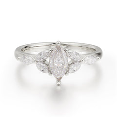 Classic Marquise Cut Moissanite Engagement Ring Sider with 3-stone