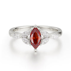 Classic Marquise Cut Garnet Engagement Ring Sider with 3-stone