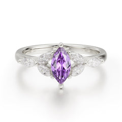 Classic Marquise Cut Amethyst Engagement Ring Sider with 3-stone