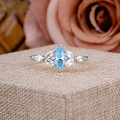 Classic Marquise Cut Aquamarine Engagement Ring Sider with 3-stone