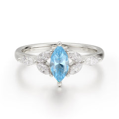 Classic Marquise Cut Aquamarine Engagement Ring Sider with 3-stone