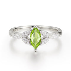 Classic Marquise Cut Peridot Engagement Ring Sider with 3-stone
