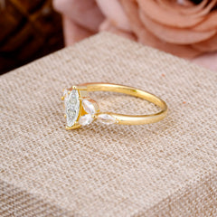 Classic Marquise Cut Moissanite Engagement Ring Sider with 3-stone