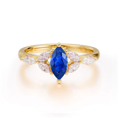 Classic Marquise Cut Sapphire Engagement Ring Sider with 3-stone