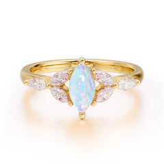 Classic Marquise Cut Opal Engagement Ring Sider with 3-stone