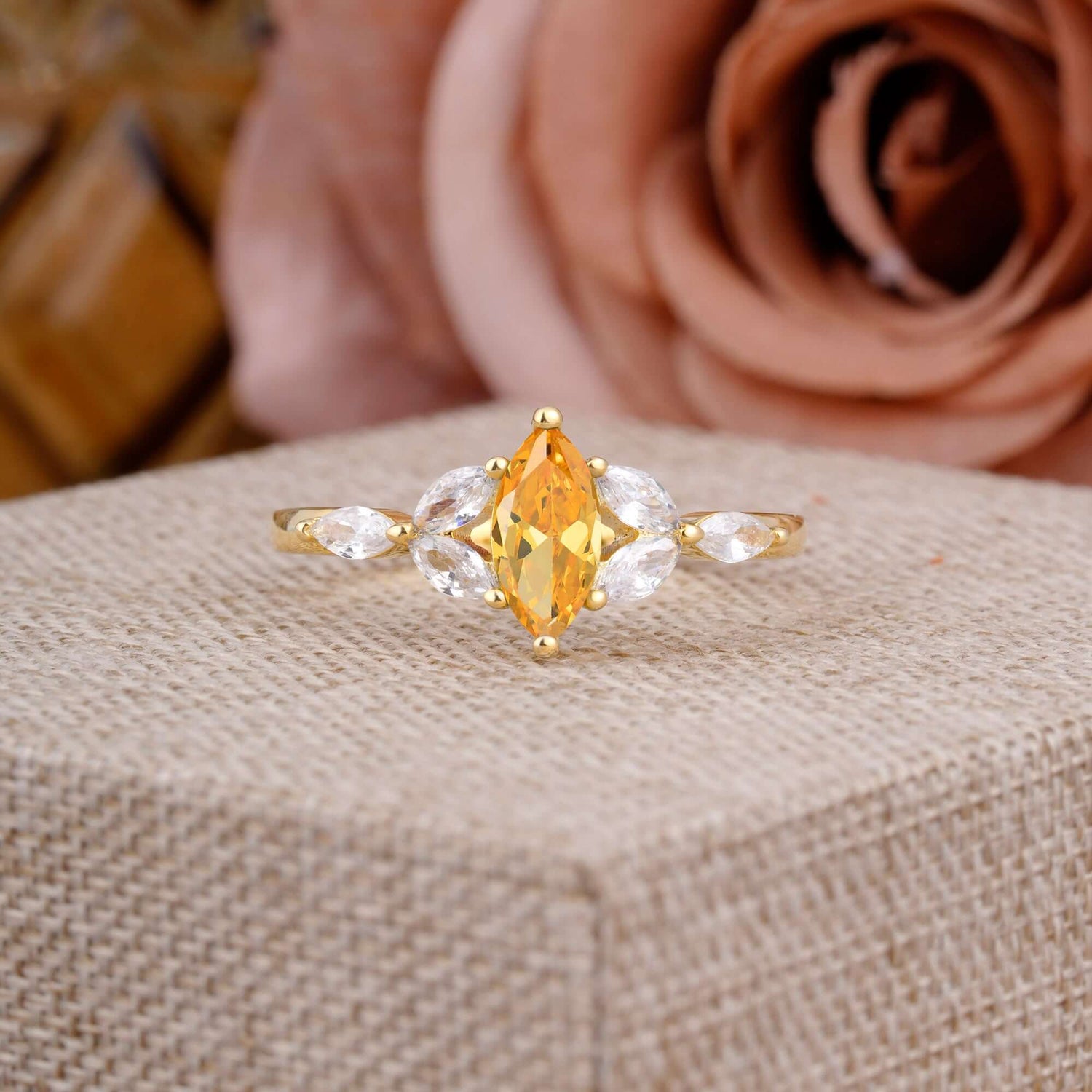 Classic Marquise Cut Citrine Engagement Ring Sider with 3-stone